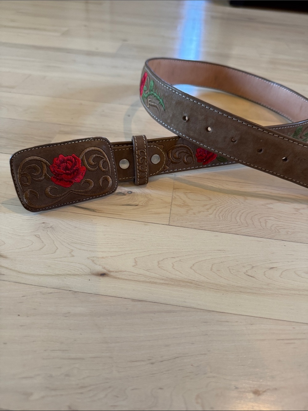 Cuatrero Genuine Leather Western Belt Floral Rose Embroidery-Boho-Cowgirl